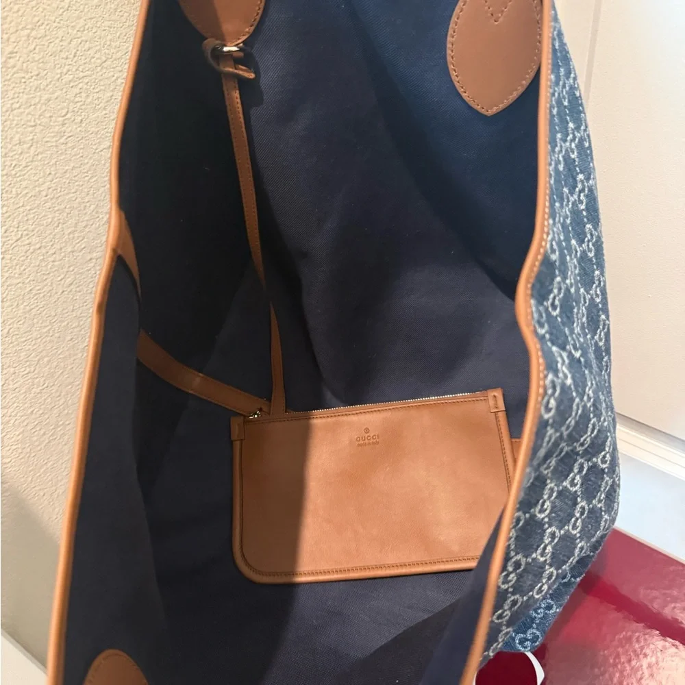 Gucci Blue and Brown Monogram Tote - Picture 3 of 4